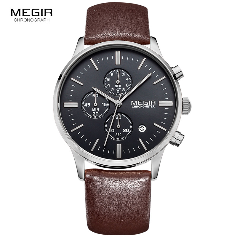 Luxury Watch Green Dial - Megir-ساعات كوارتز للرجال ، مضيئة ،