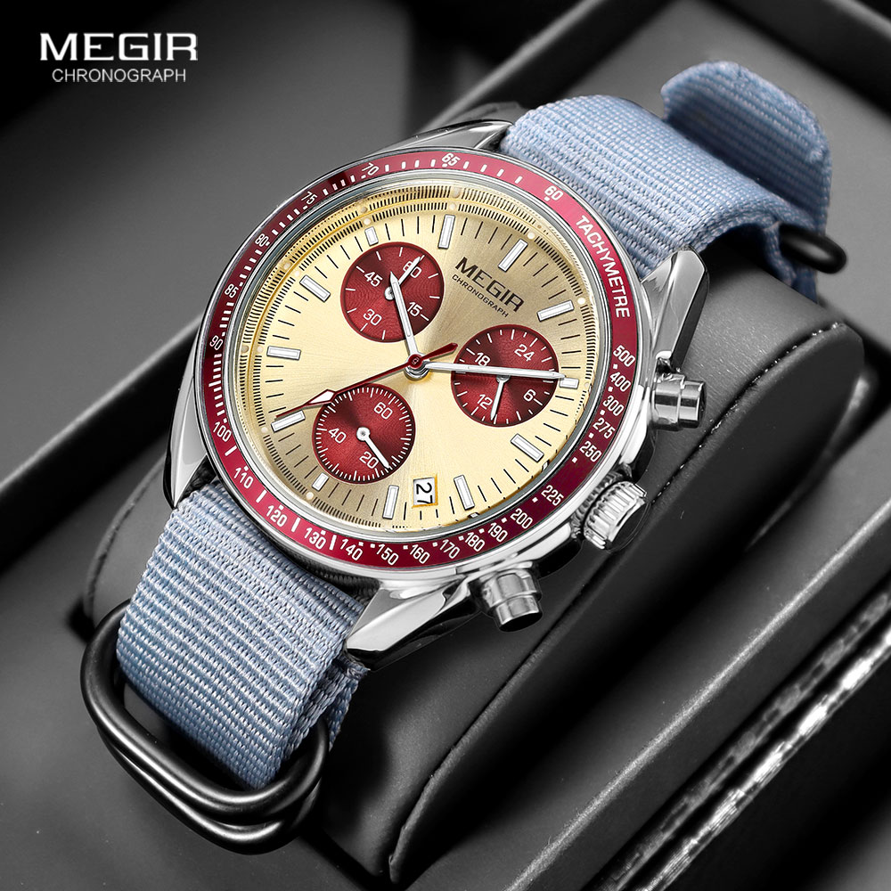 Luxury Watch Green Dial - MEGIR جديد للرجال نايلون مضفر حزام