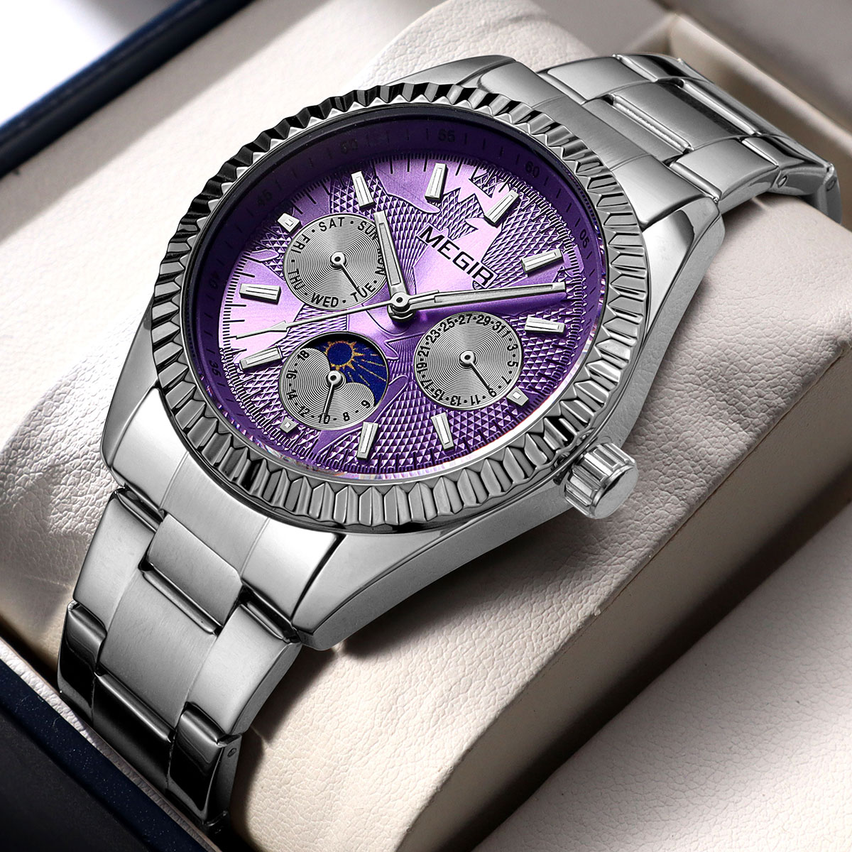 Luxury Watch Green Dial - ساعة كوارتز رجالية MEGIR مع حزام