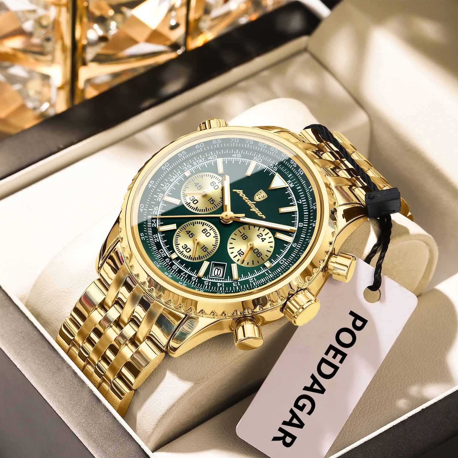 Luxury Watch Green Dial - POEDAGAR أعلى الفاخرة الذكور ساعة اليد