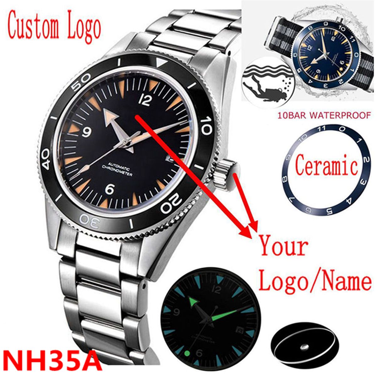 شعار مخصص NH35 ساعة يد تعمل با - مراجعة Luxury Watch Logo وسعره