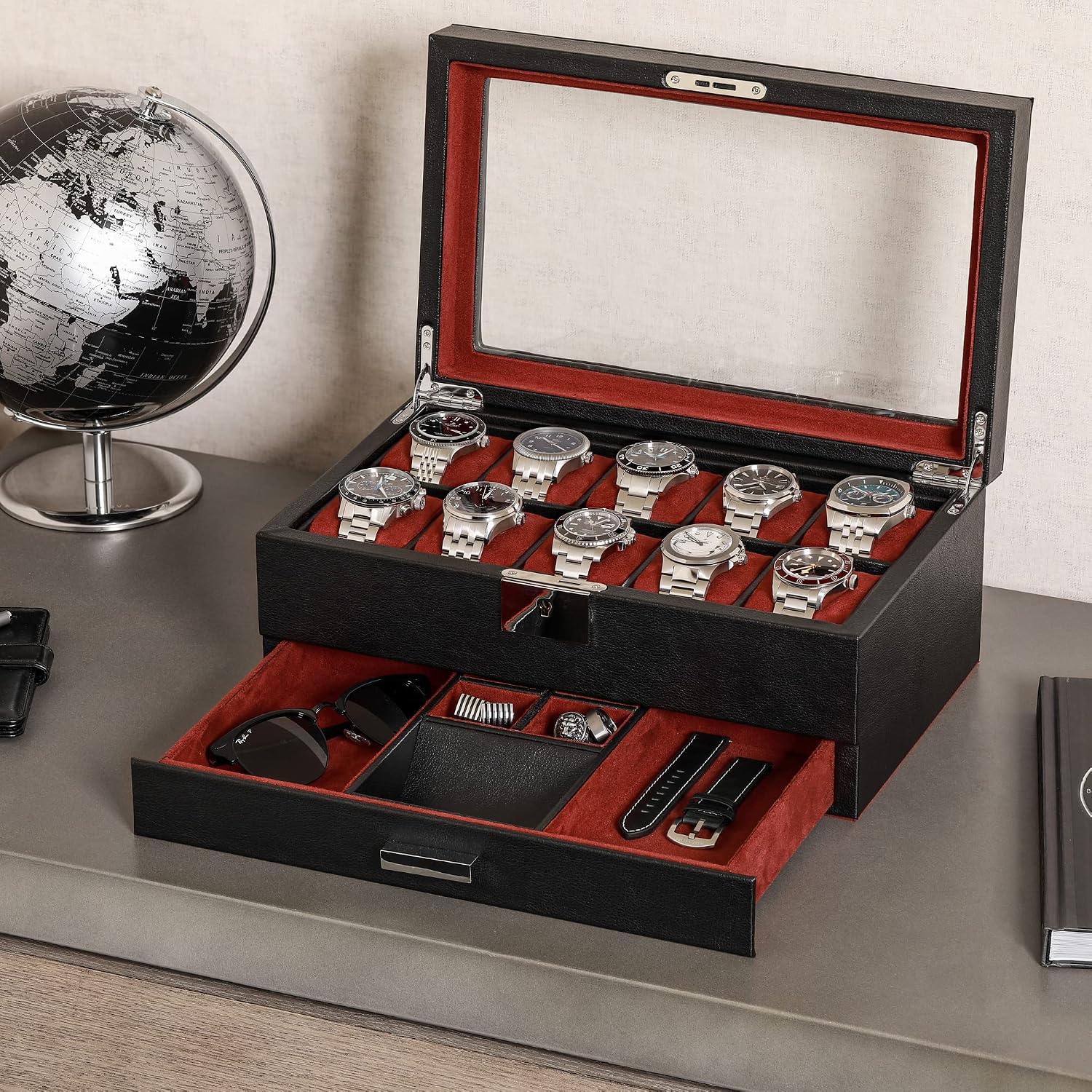صندوق ساعات بـ 10 فتحات من الج - مراجعة Luxury Watch Organizer وسعره