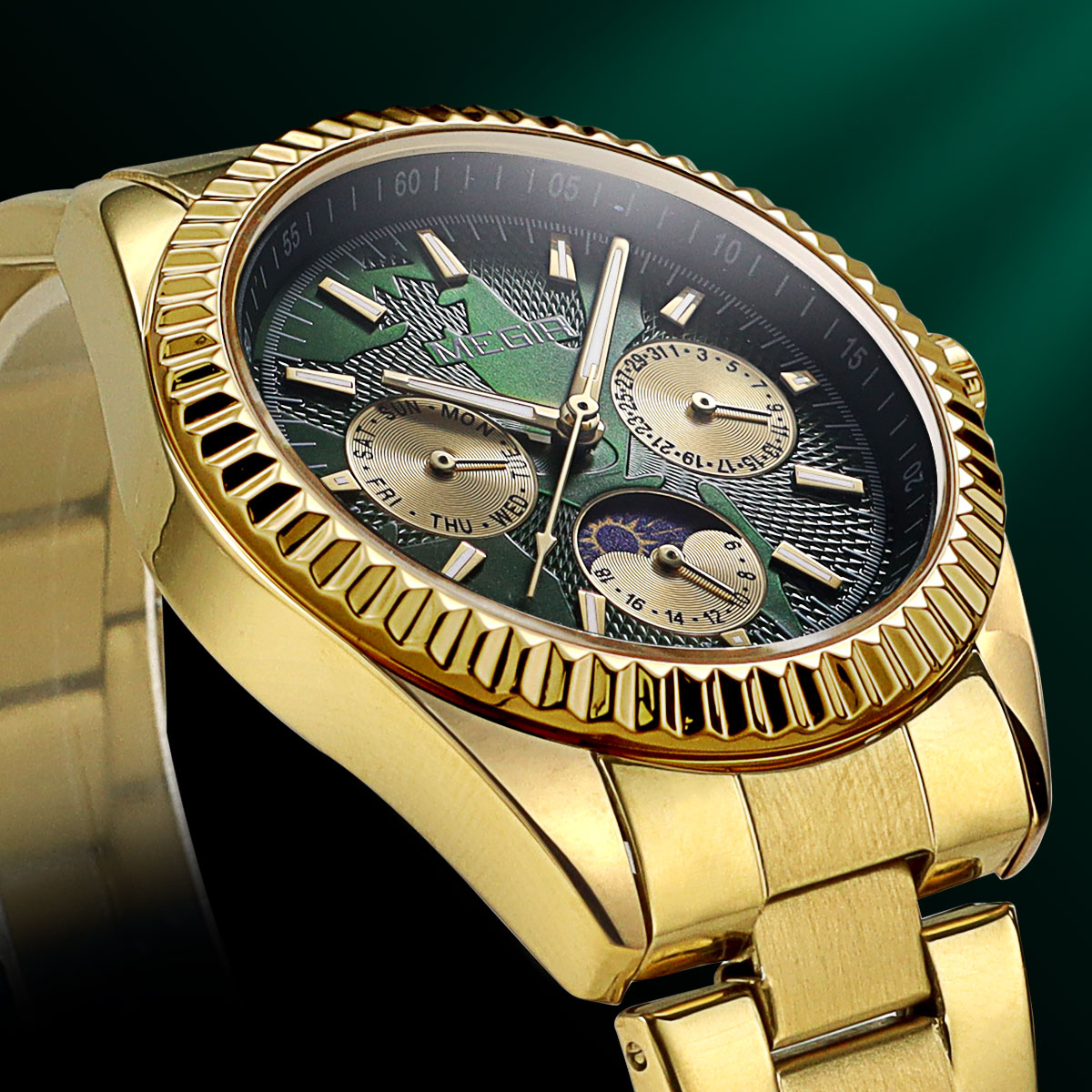 ساعة كوارتز رجالية MEGIR مع حز - مراجعة Luxury Watch Green Dial وسعره