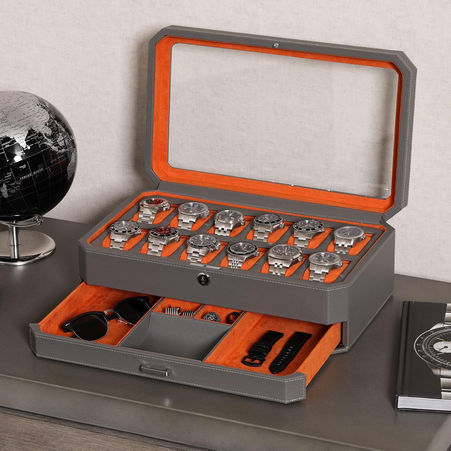 صندوق ساعات جلدي بـ 12 فتحة مع - مراجعة Luxury Watch Organizer وسعره