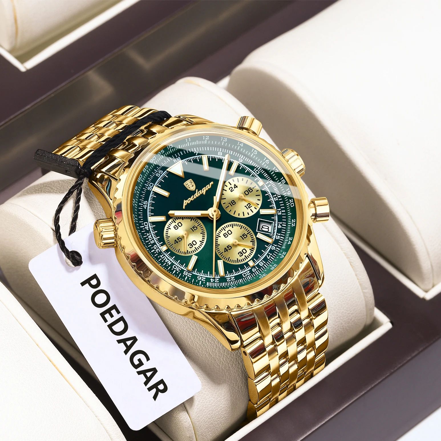 POEDAGAR أعلى الفاخرة الذكور س - مراجعة Luxury Watch Green Dial وسعره